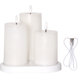LED Blockljus 3-pack Flamme Charge